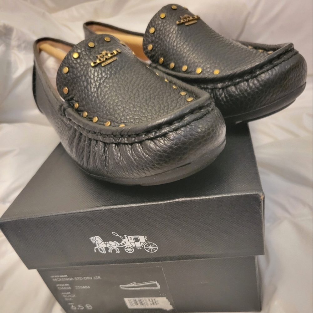 COACH Black McKenna Driver Leather Loafers . NEW - Picture 2 of 2